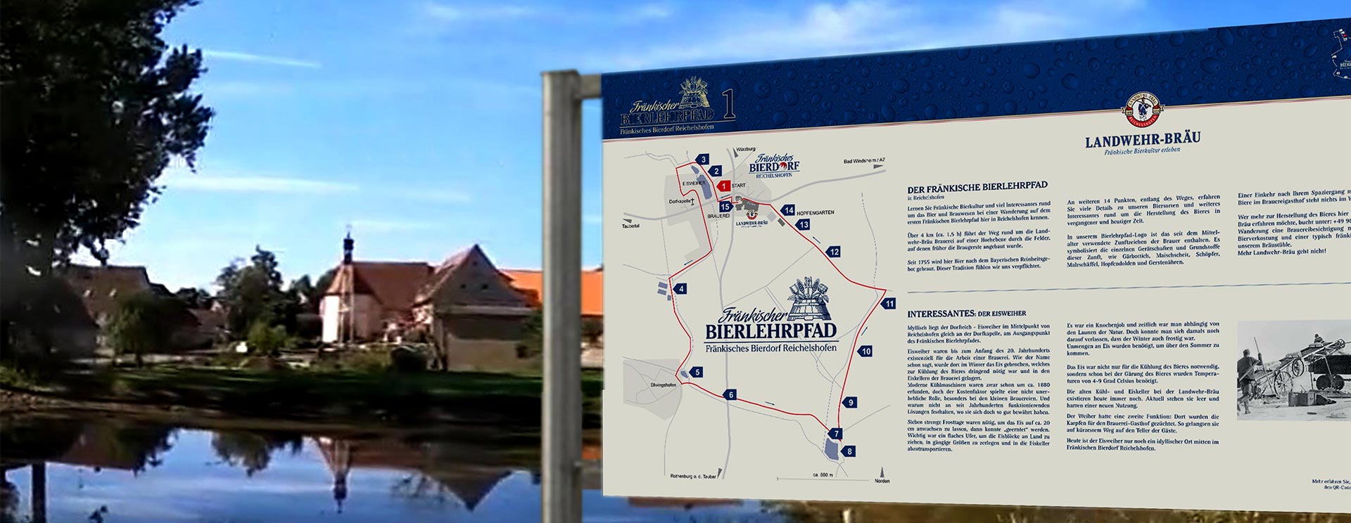 Tafel 1 des Bierlehrpfades von Landwehr Bräu in Reichelshofen